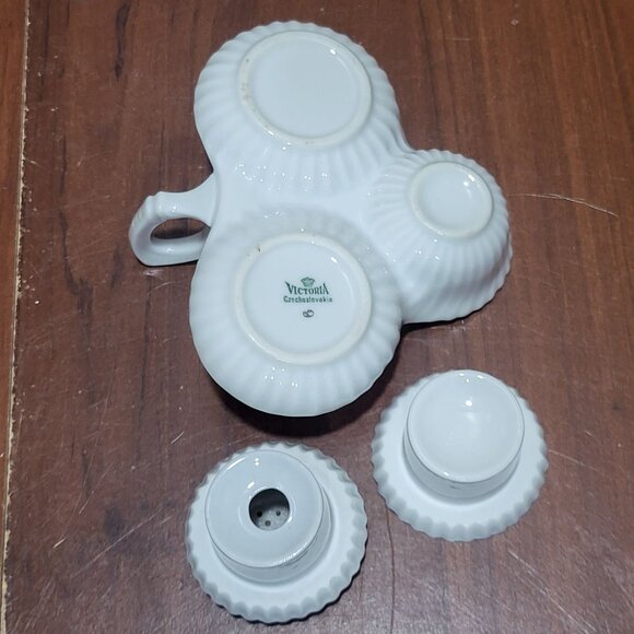 Vintage Victoria Czechoslovakia Porcelain Cruet Set Salt Pepper And Mustard - Picture 6 of 12